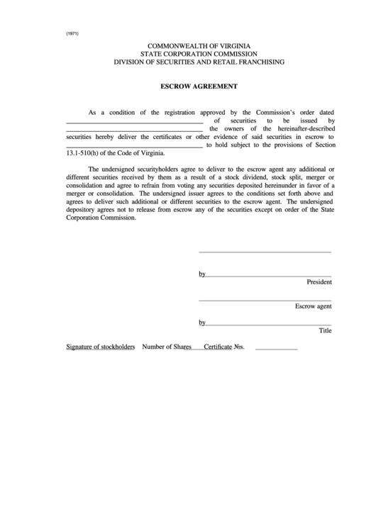 Form S.a. 12 Escrow Agreement Printable pdf