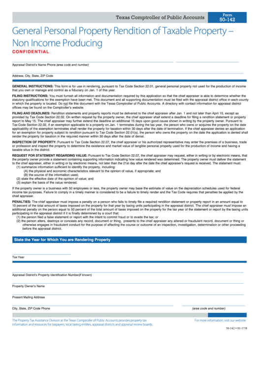 Fillable Form 50-142 - General Personal Property Rendition Of Taxable Property - 2008 Printable pdf