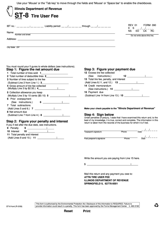 Fillable Form St-8 - Tire User Fee - 2009 Printable pdf