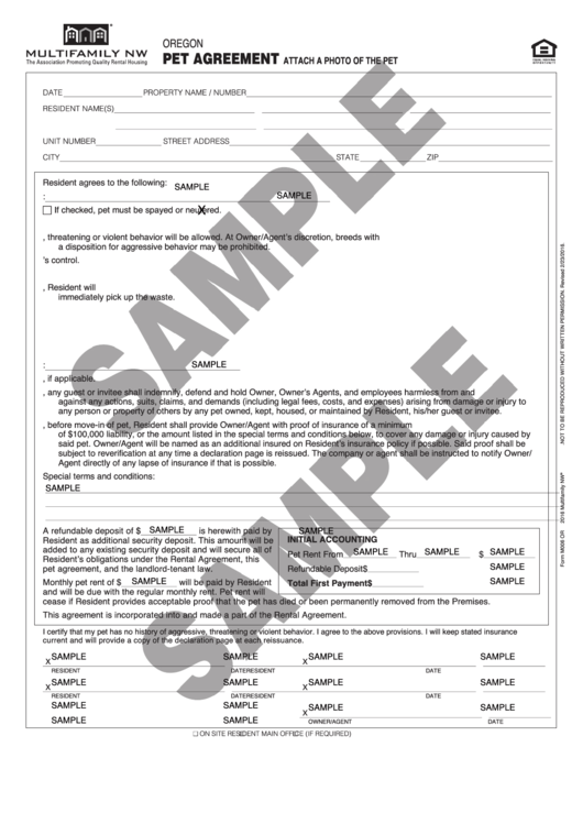 Pet Agreement For Rent - Sample Template Printable pdf