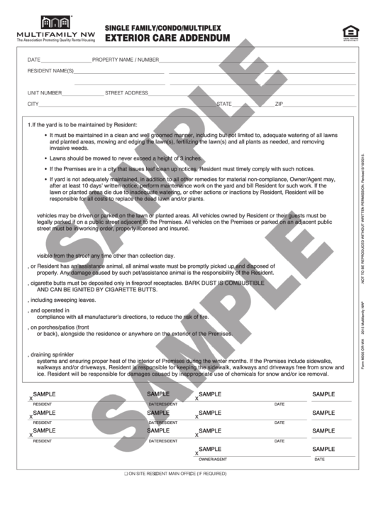 Exterior Care Addendum Sample Template Printable pdf