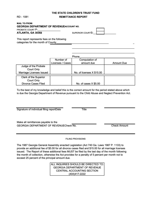 Rd - 1081 - Remittance Report Template Printable pdf