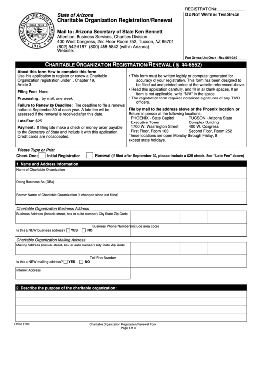 Fillable Form Sosbs - Charitable Organization Registration/renewal - 2010 Printable pdf