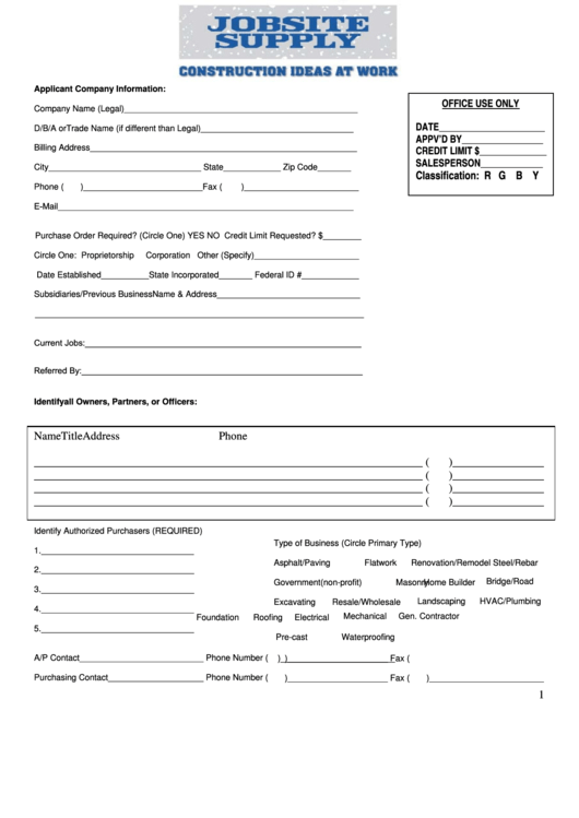 Fillable Credit Application Form Printable pdf