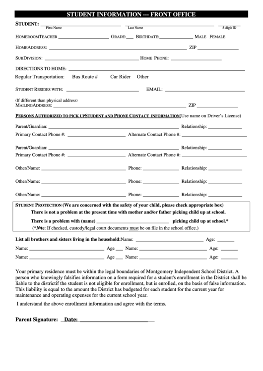 Fillable Student Information Form Printable pdf
