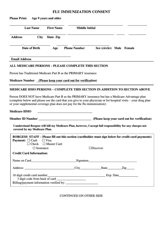 Flu Immunization Consent Form Printable pdf