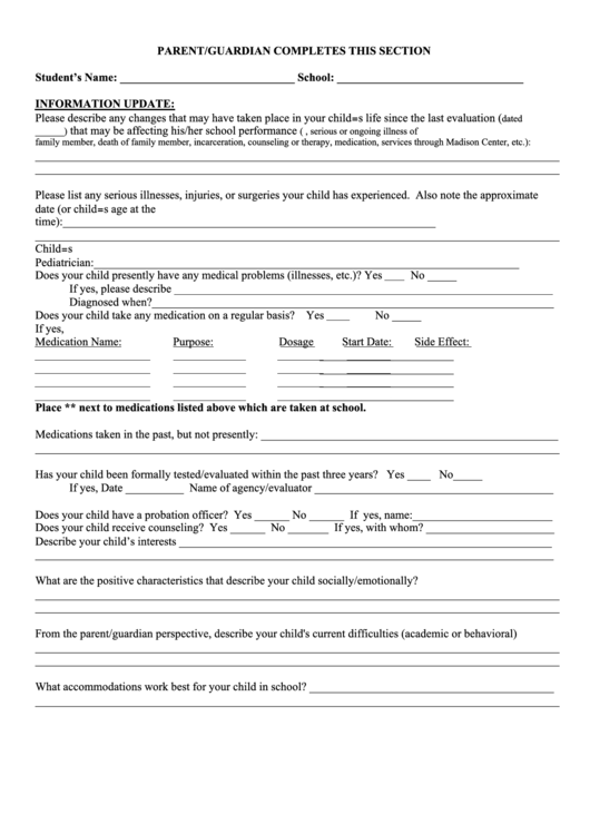 Fillable Reevaluation Referral Parent Form Printable pdf