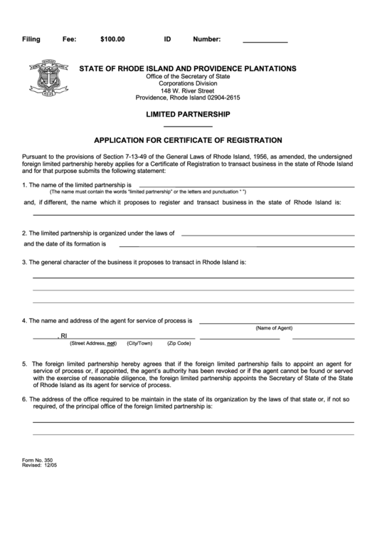 Fillable Form 350 - Application For Certificate Of Registration Printable pdf