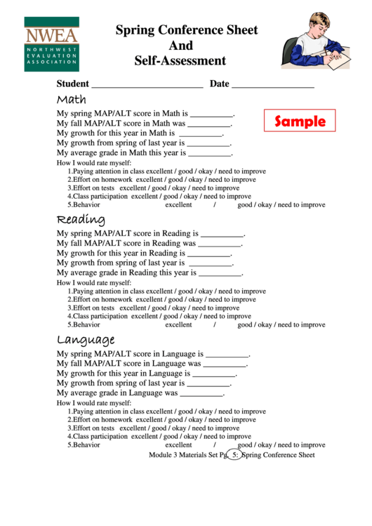 Spring Conference Sheet And Self-Assessment Form - Nwea Printable pdf