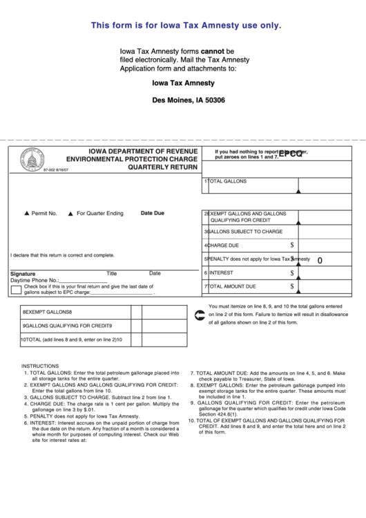 Form Epcq Environmental Protection Charge Quarterly Return Printable pdf