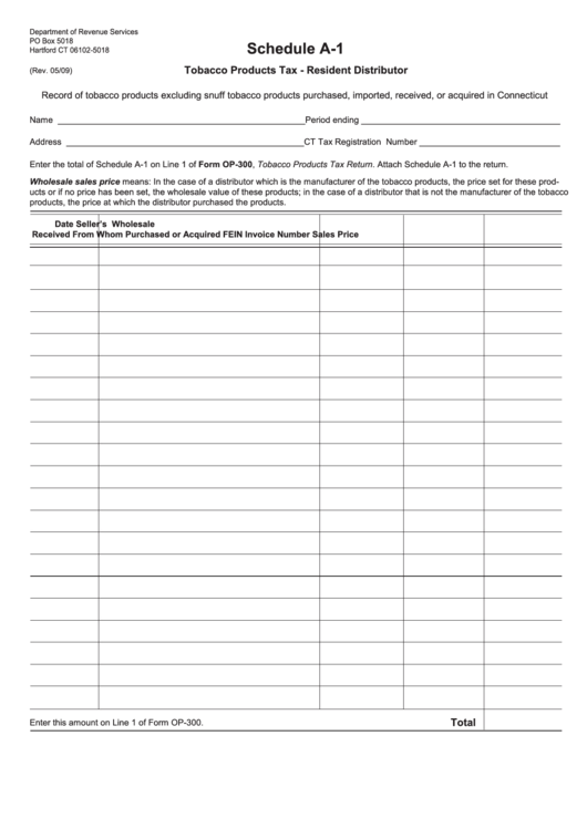 Schedule A-1 - Tobacco Products Tax - Resident Distributor Form Printable pdf