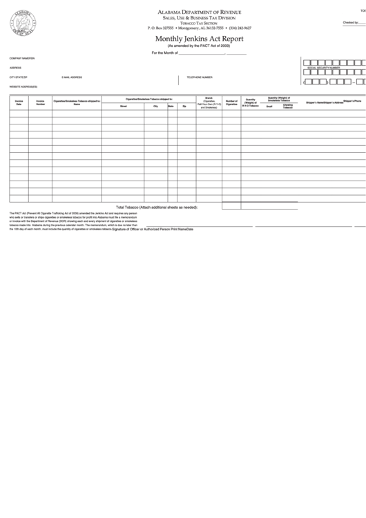 Fillable Monthly Jenkins Act Report Form - 2010 Printable pdf
