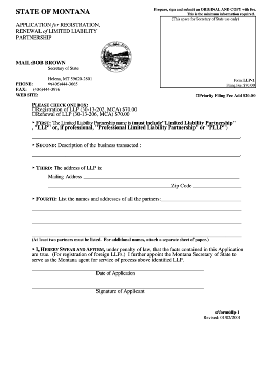 Form Llp-1 - Application For Registration, Renewal Of Limited Liability Partnership Printable pdf