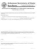 Certificate Of Amendment Of A Non-profit Corporation Form - Arkansas Secretary Of State