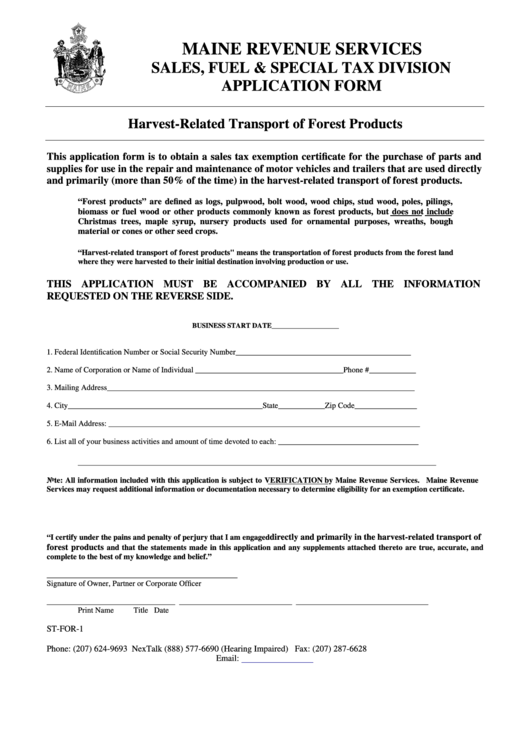 Harvest-Related Transport Of Forest Products Application Form Printable pdf