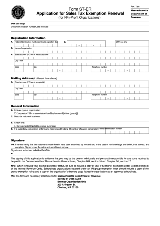 Form St-Er Application For Sales Tax Exemption Renewal (For Non-Profit Organizations) Printable pdf