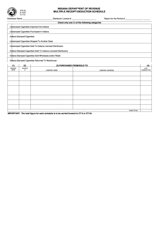 Fillable Form Ct-12 - Multiple Receipt/deduction Schedule Printable pdf