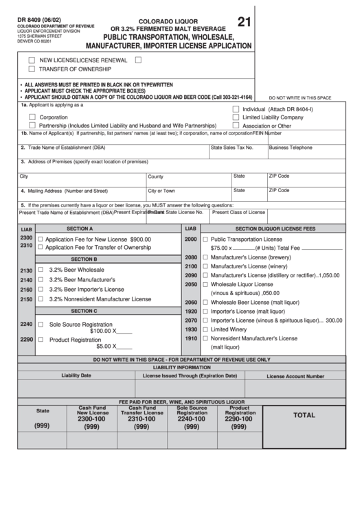 Public Transportation, Wholesale, Manufacturer, Importer License Application Form Printable pdf