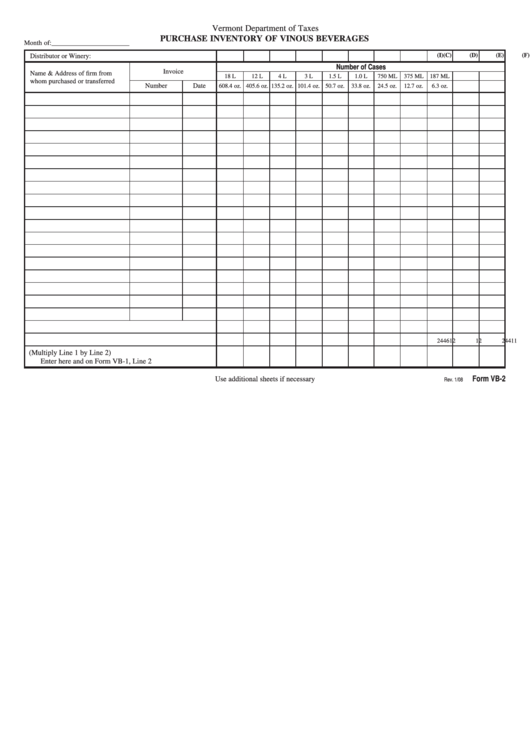 Form Vb-2 Purchase Inventory Of Vinous Beverages Printable pdf