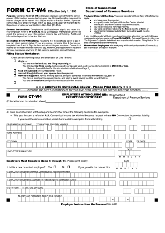 Fillable Form CtW4 Employee'S Withholding Certificate printable pdf