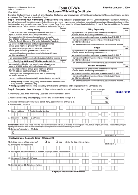 Fillable Form CtW4 Employee'S Withholding Certificate printable pdf download