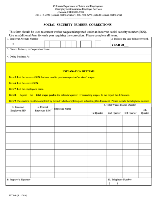 Form Uitr-6c - Social Security Number Corrections