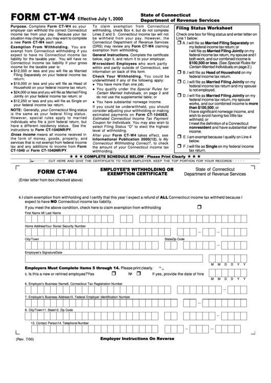 Form Ct-W4 - Employees Withholding Or Exemption Certificate Printable pdf