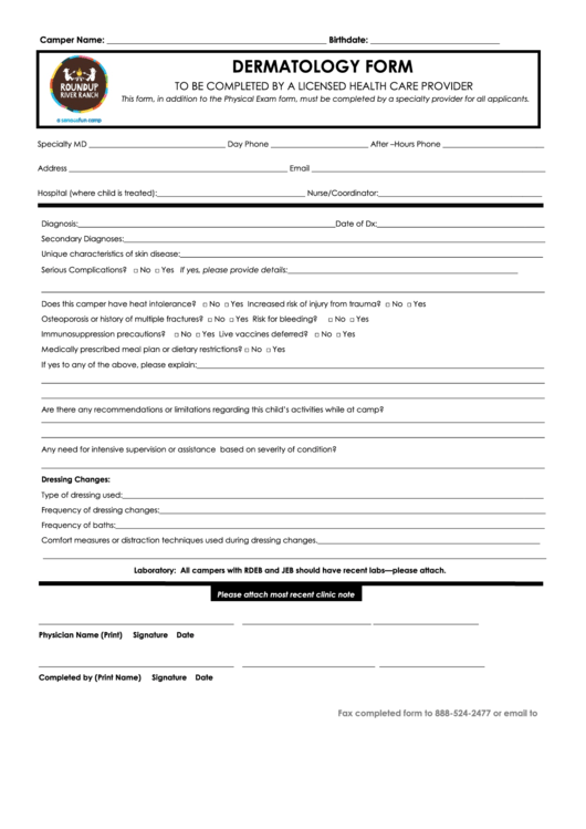 Dermatology Form Printable pdf