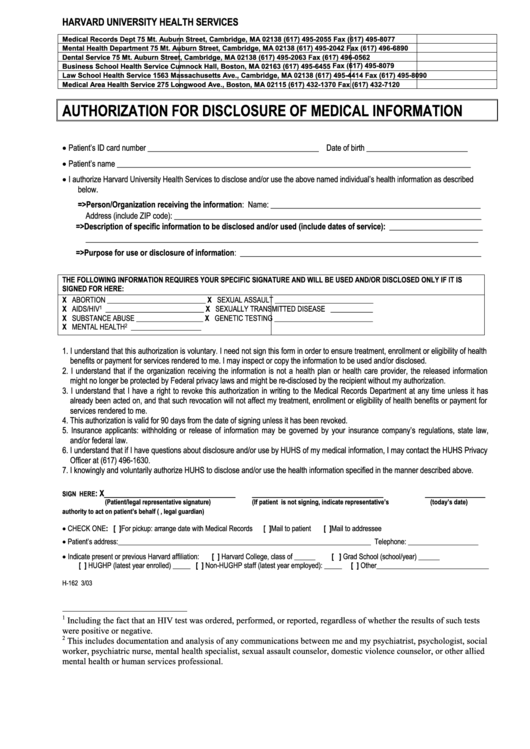 Authorization For Disclosure Of Medical Information Form Printable pdf