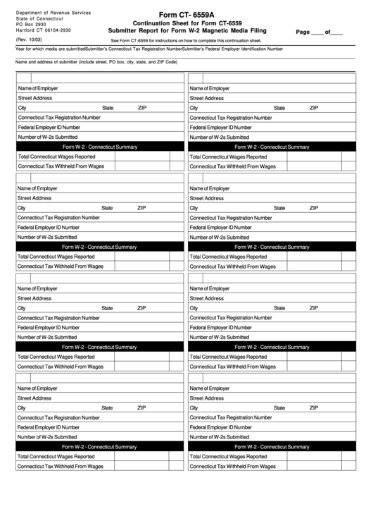 Form Ct- 6559a Submitter Report For Form W-2 Magnetic Media Filing Printable pdf