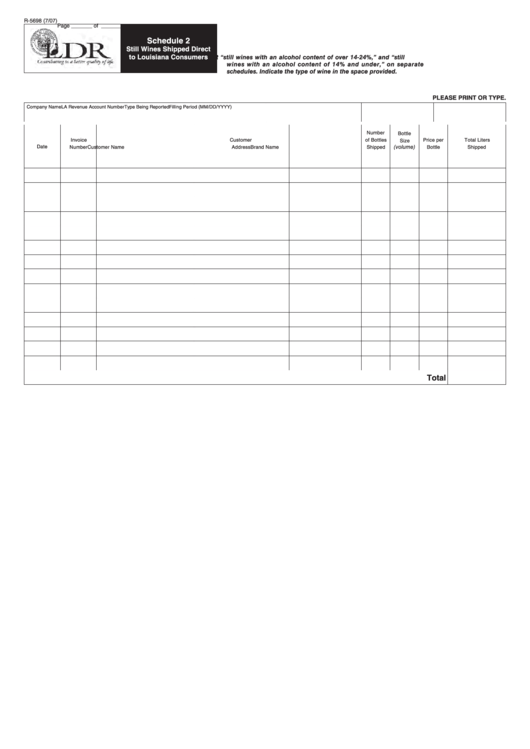 Fillable Form R-5698 Schedule 2 Still Wines Shipped Direct To Louisiana Consumers Printable pdf