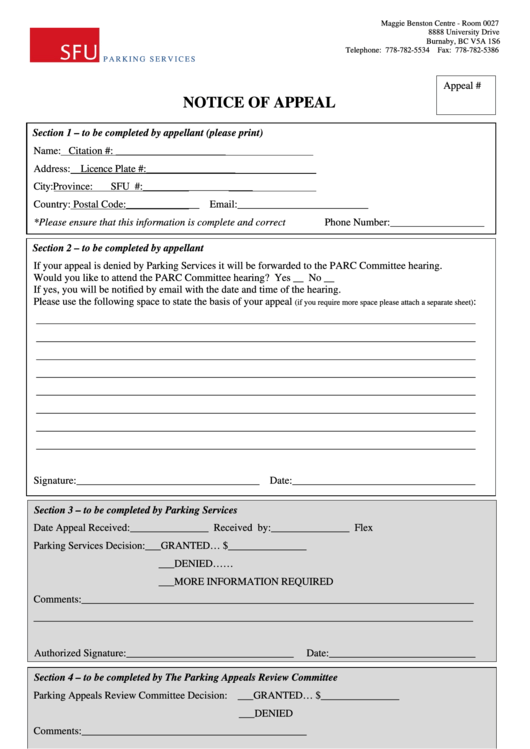Fillable Notice Of Appeal Form Printable pdf