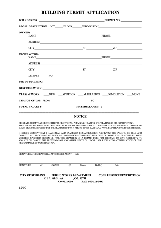 Printable Building Permit