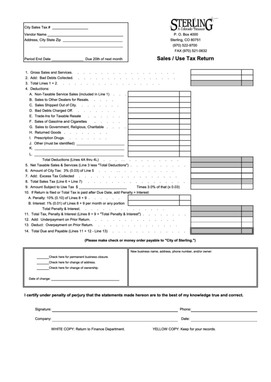 Sales / Use Tax Return Form Printable pdf