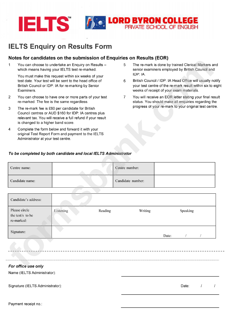 Ielts Enquiry On Results Form