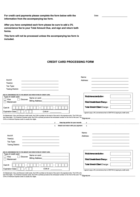 Fillable Credit Card Processing Form - Central Tax Bureau, Pennsylvania Printable pdf