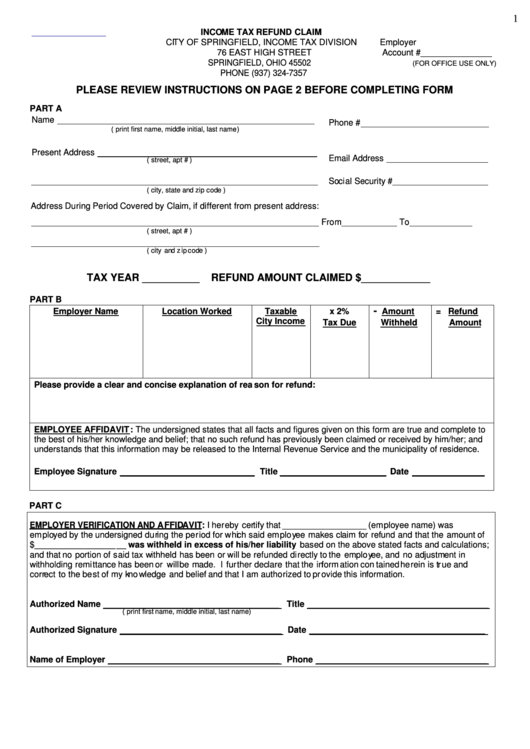 Income Tax Refund Claim Form Printable Pdf Download