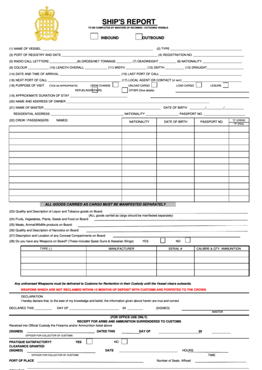 Fillable Customs Form 7 - Ship