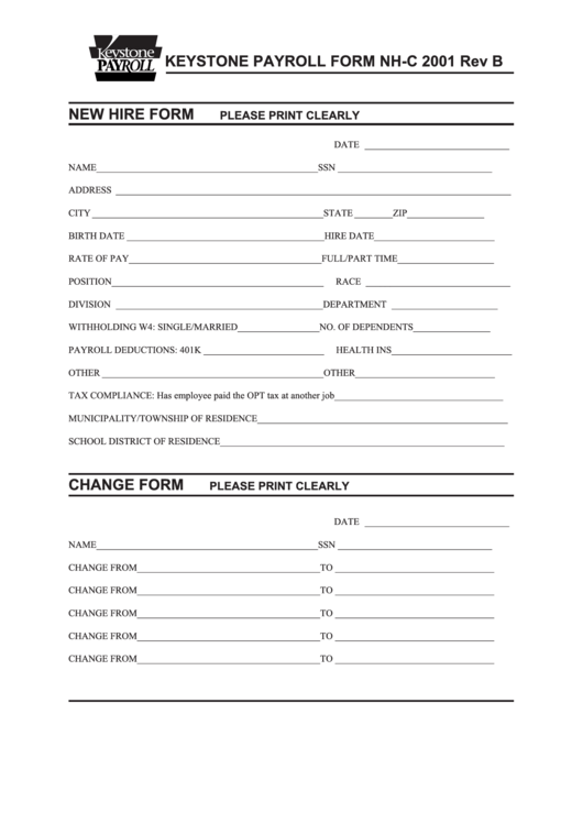 New Hire Form Rev B printable pdf download