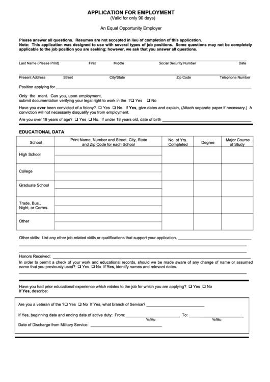 application for employment form printable pdf download