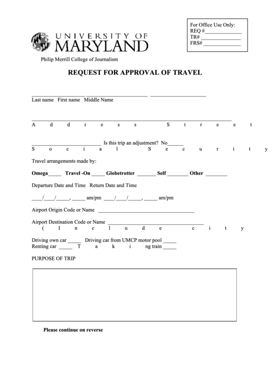 Fillable Request For Approval Of Travel Form Printable pdf