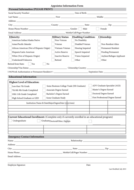 Appointee Information Form