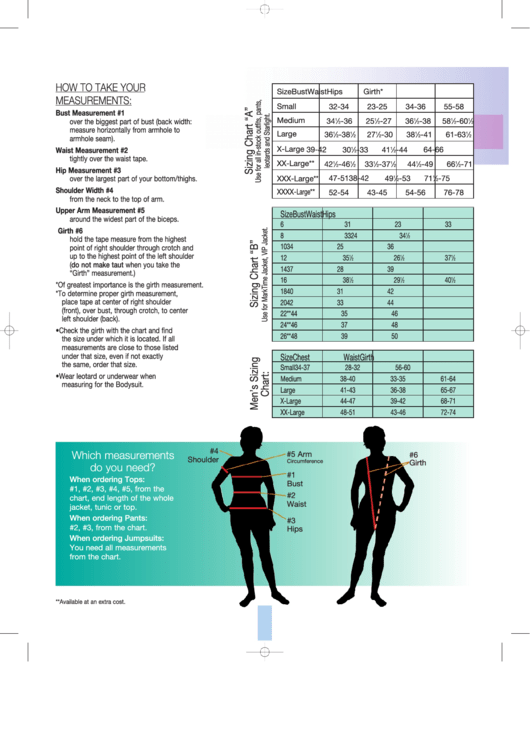 Size Chart (A & B) Printable pdf