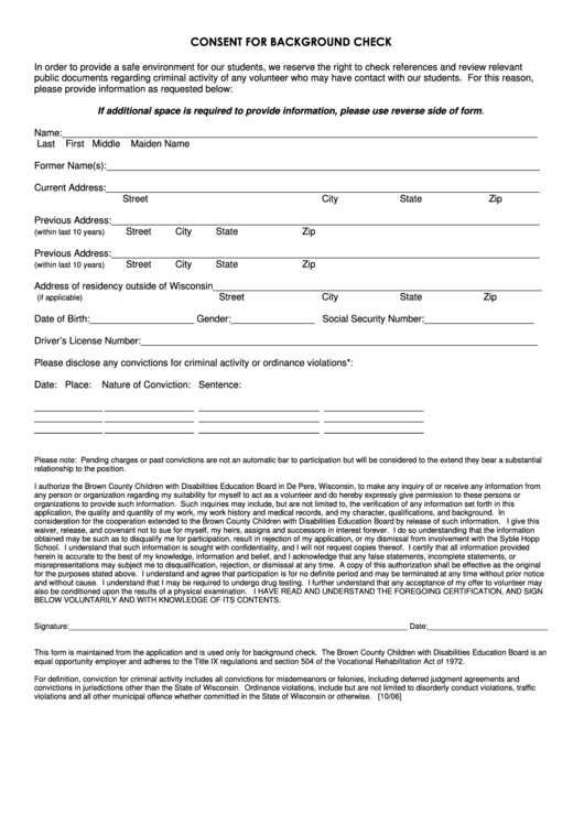 Consent For Background Check Form Printable pdf