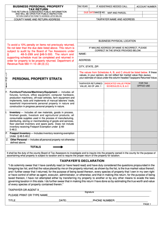 Fillable Business Personal Property Tax Return Form Printable pdf