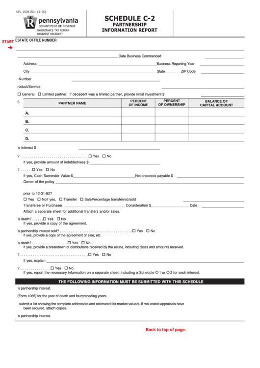 Fillable Form Rev-1506 Ex+ - Schedule C-2 - Partnership Information Report Printable pdf