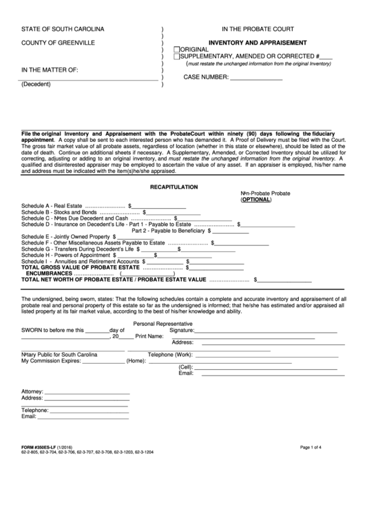 Fillable Form 350es-Lf - Inventory And Appraisement Printable pdf