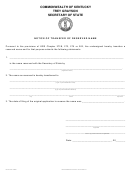 Notice Of Transfer Of Reserved Name Form - Secretary Of State, State Of Kentucky