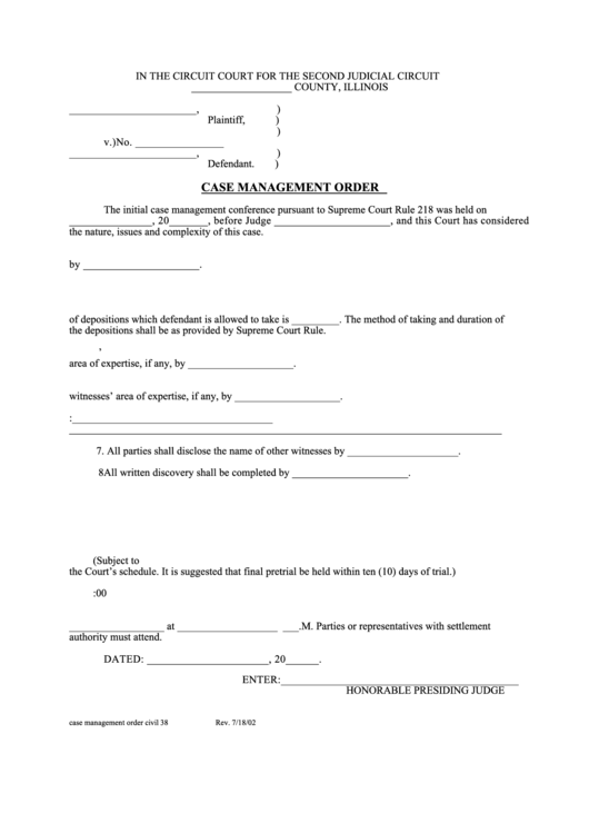 Fillable Case Management Order Form Printable pdf