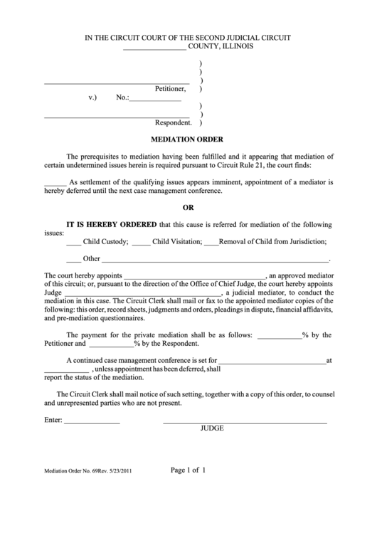 Fillable Mediation Order Form Printable pdf